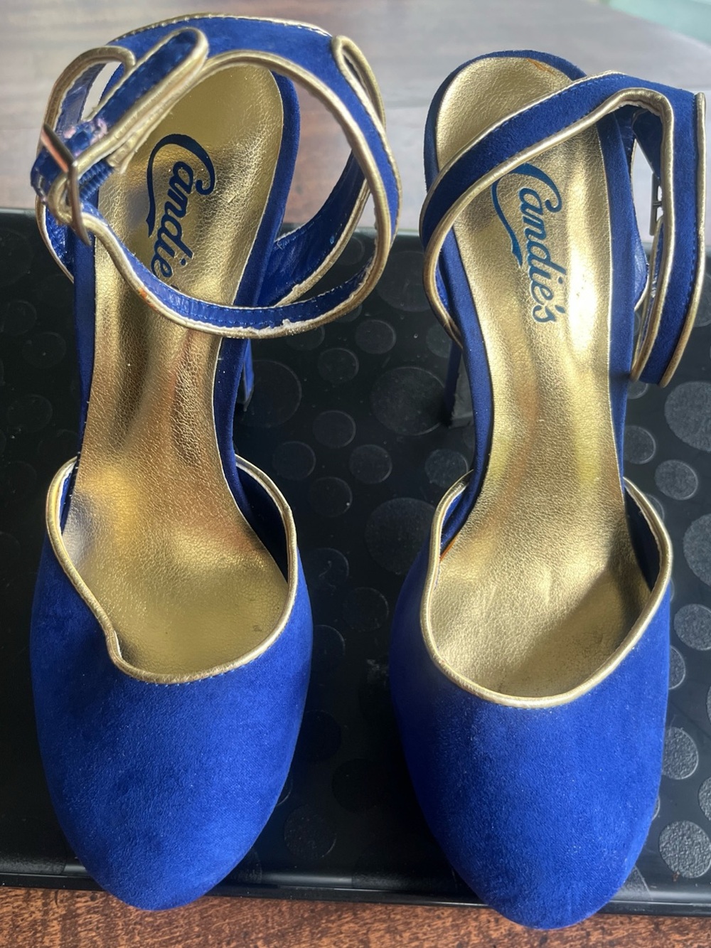 Candie’s Royal Blue Gold Trim Ankle Strap Platform Heels Holiday Women’s 7.5 M